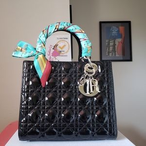 *SOLD* Lady Dior black patent silver hw medium bag
